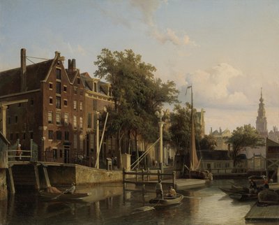 Cityscape Gelderse Kade at the Nieuwmarkt by Cornelis Springer