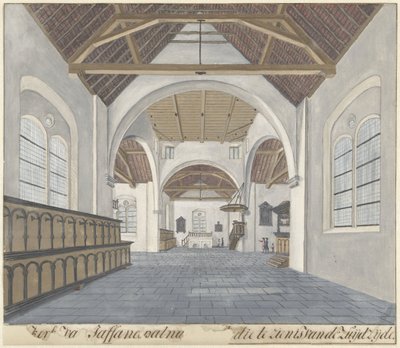 Interior of the Church in the Fort Jaffnapatnam at Jaffna on Ceylon (title on object) by Cornelis Steiger