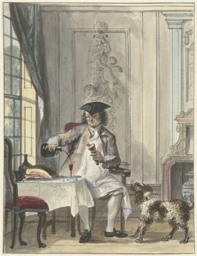 Man Dining with a Glass of Wine and a Bone by Cornelis Troost