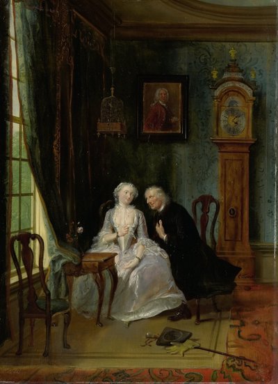 Unseemly Love, perhaps a scene of the Widower Joost with Lucia, 2nd scene from the play De wanhebbelijke liefde by CJ van der Lijn by Cornelis Troost