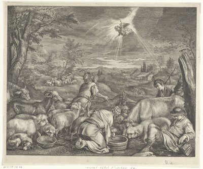 Abraham Departs for Shechem / Annunciation to the Shepherds by Cornelis Visscher (II)