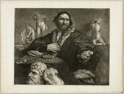 Portrait of Andrea Odoni, from Cabinet Reynst; Engravings of various images painted by famous artists by Cornelis Visscher