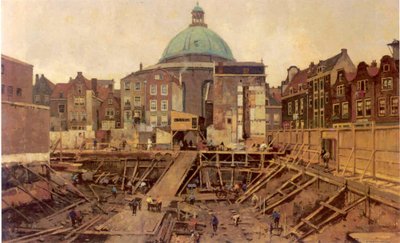 Construction Site at Hekelveld with the Round Lutheran Church by Cornelis Vreedenburgh