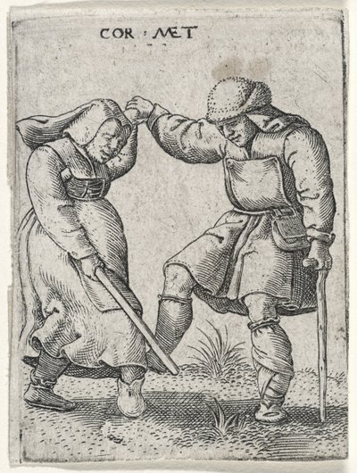 A Man with a Bandaged Foot Dancing with a Woman, 1572 by Cornelis after Massys
