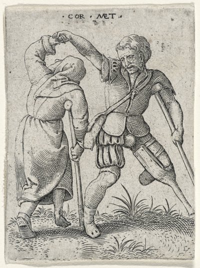 A Man with a Wooden Leg Turning a Lame Woman Under His Arm, 1572 by Cornelis after Massys