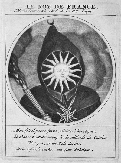 Protestant caricature of King Louis XIV, illustration from Les Heros de La Ligue ou La Procession monacale, Paris by Cornelis and Gole, Jacob Dusart