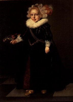 Girl wearing a black dress with feather head dress by Cornelis de (follower of) Vos