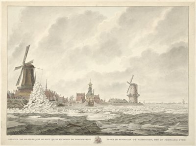 View of the Ice Drift, on and Against the Breastwork Behind the Runmolen in Gorinchem, February 20, 1799 by Cornelis de Jonker
