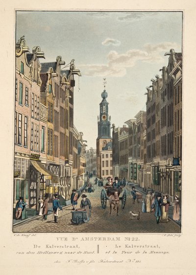 View of Amsterdam No.22. De Kalverstraat, from Heiligeweg to the Mint. Le Kalverstraat, and the Tower of the Mint, 1825 by Cornelis de Kruyff