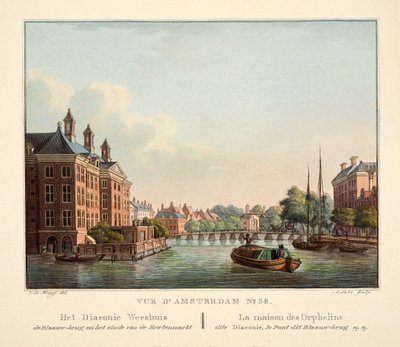 View of Amsterdam No.38. The Diaconie Orphanage, the Blaauw Bridge, and the end of the Pea Market, 1825 by Cornelis de Kruyff