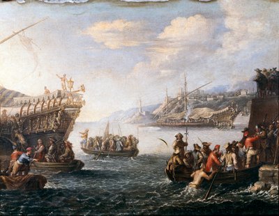 Soldiers embarking to fight the Turks in the harbour of Genoa by Cornelis de Wael