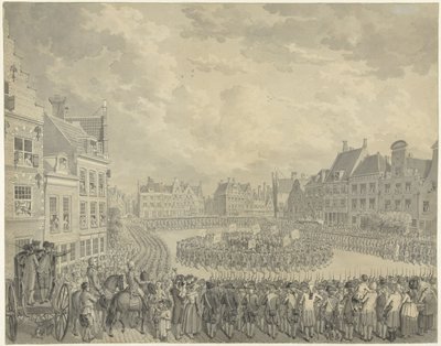 Swearing in of the College of Commissioners by the Militia Officers on the Neude in Utrecht, 1786 by Cornelis van Cuylenburgh (II) (signed by artist)