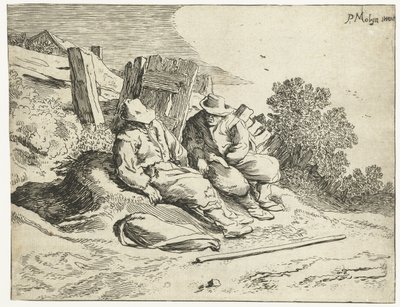 Peasants by the Side of the Road (Four Landscapes series) by Cornelis van Kittensteyn (attributed to)