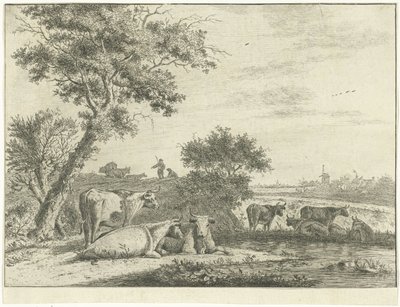 Landscape with Cows by Cornelis van Noorde