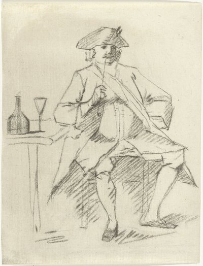 Man with a Pipe Sitting by a Table by Cornelis van Noorde