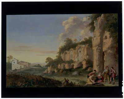 Cardsharps in a Landscape by Cornelis van Poelenburgh or Poelenburch