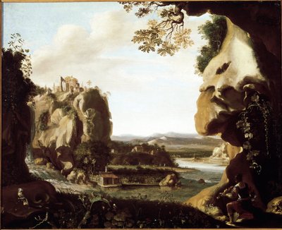 Orpheus playing violin at the entrance of hell by Cornelis van Poelenburgh or Poelenburch