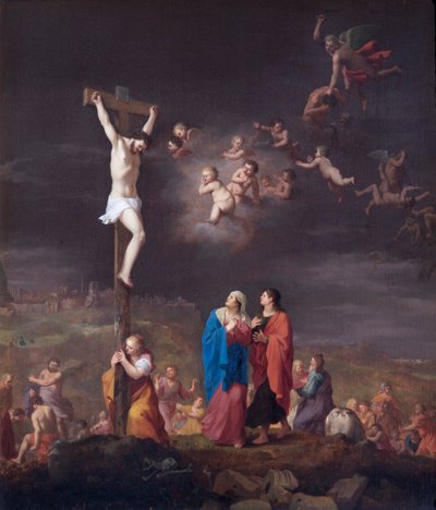 The Crucifixion, With The Fall Of The Rebel Angels by Cornelis van Poelenburgh or Poelenburch