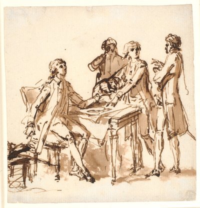 Four men around a table discussing a project by Cornelius Høyer