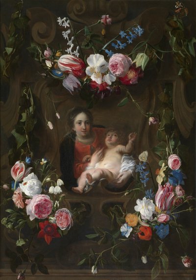 Madonna Surrounded by a Garland of Flowers by Cornelius I Schut