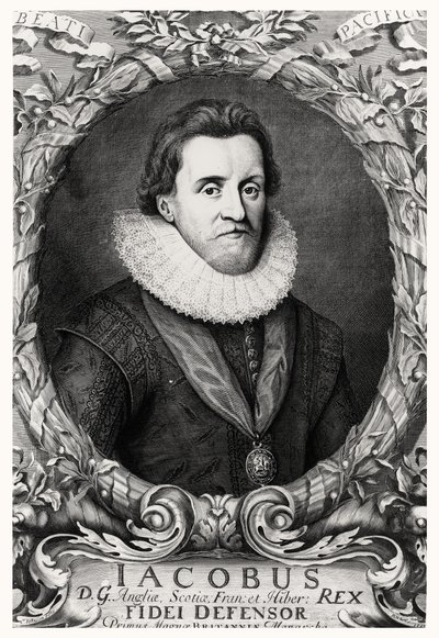 Portrait of James I, King of Great Britain, engraved by R.White by Cornelius I after Johnson