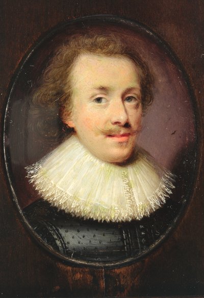 A gentleman, in black figured doublet with falling lace-edged ruff by Cornelius I attr.to Johnson