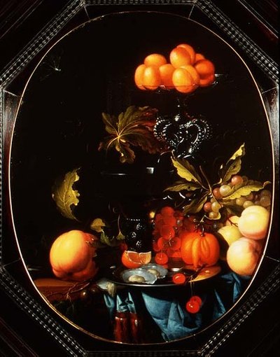 Still life with pumpkins, fruit and oysters by Cornelius Janssen van Ceulen