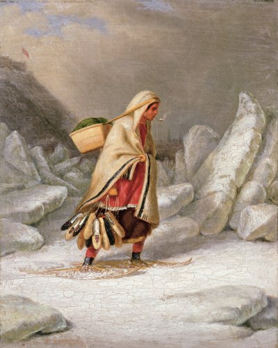 An Indian Woman Wearing Snowshoes by Cornelius Krieghoff