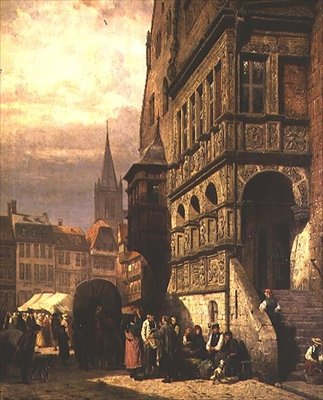 Town Hall and Market Place, Halberstadt by Cornelius Springer