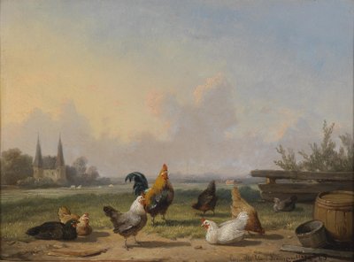 Chickens Before a Vast Landscape by Cornelius Van Leemputten