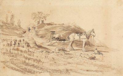 A Horse pulling a Drag by Cornelius Varley