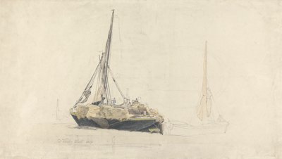 A Sailing Barge Being Loaded with Hay, December 1827 by Cornelius Varley