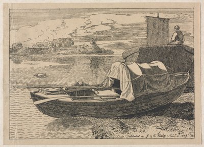 Boats on a River, Windmill in Distance by Cornelius Varley