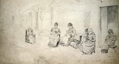 Children Outside Their School at Market Hill, Ireland by Cornelius Varley