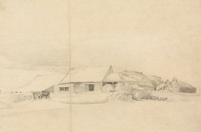 Farm Buildings with Stack Makers by Cornelius Varley