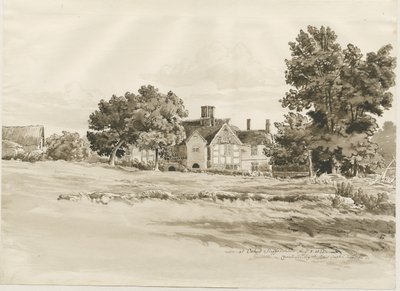 Oaken - Farm House: Sepia Wash Drawing by Cornelius Varley
