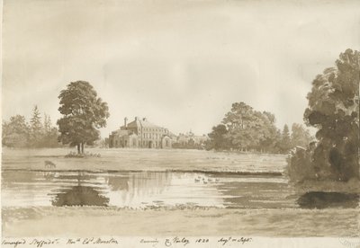 Somerford Hall: Sepia Drawing by Cornelius Varley