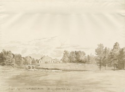 Somerford Hall: Sepia Drawing by Cornelius Varley