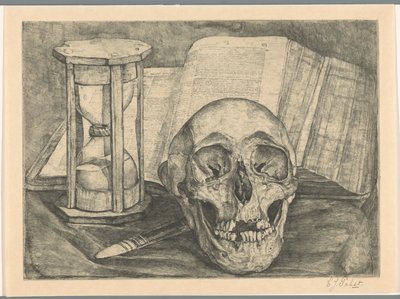 Still Life with a Skull, an Hourglass, a Book, and a Knife by Corrie Pabst (signed by artist)