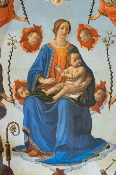 Madonna with Child in Glory, Saint Ambrose, Saint Francis of Assisi, God the Father and Angels (detail) by Cosimo Rosselli