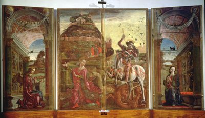 Polyptych depicting St. George and the Dragon and the Annunciation by Cosimo Tura