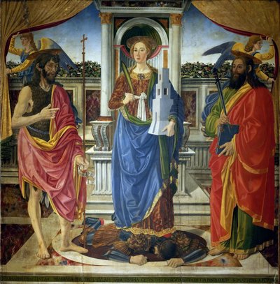 Saint Barbara with Saints John the Baptist and Matthew by Cosimo di Lorenzo Rosselli