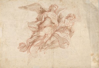 Two Angels Flying, verso: God the Father Seated in the Clouds and a Sketch of a Figure Flying by Cosmas Damian Asam