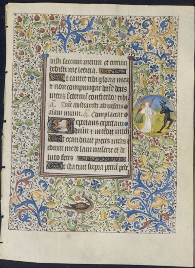 Leaf from a Book of Hours: Angel Chasing a Devil (recto) by Coëtivy Master