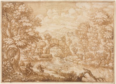 River Landscape with Arched Rock by Crescenzio di Onofrio