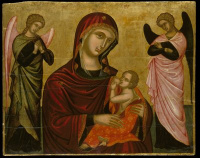 Icon of the Virgin Lactans with Two Angels by Cretan School