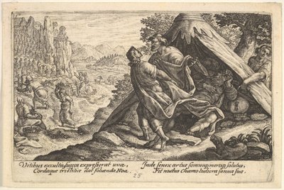 Drunkenness of Noah: Shem and Japheth Cover the Naked Body of Noah, Who Lies in a Tent by Crispijn de Passe I