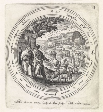 Noah Boards the Ark with His Family and Animals History of Noah (series title) by Crispijn van de Passe (I)