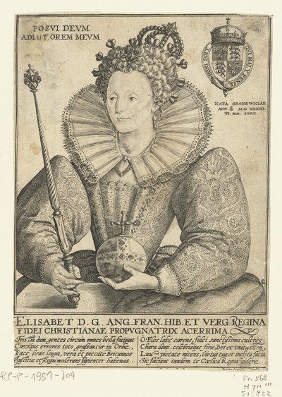 Portrait of Elizabeth I Tudor, Half-Length (title on object: Posvi Devm Adiut Orem Mevm) by Crispijn van de Passe (I)