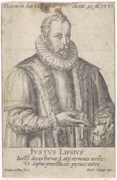 Portrait of Justus Lipsius (Moribvs Antiqvis) (title on object) by Crispijn van de Passe (I)